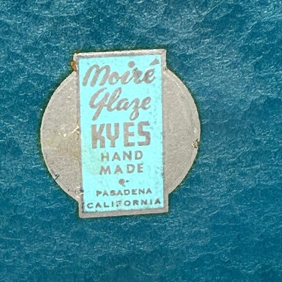 Vintage Moire Glaze Kyes Blue Serving Platter Tray with Handles 12.75” Round MCM - Picture 3 of 8